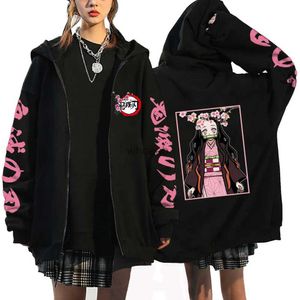 Women's Hoodies Sweatshirts Anime Demon Slayer Kamado Nezuko Print Women Hip Hop Streetwear Zip Up Jackets Fleece Harajuku Casual Coats YQ230928