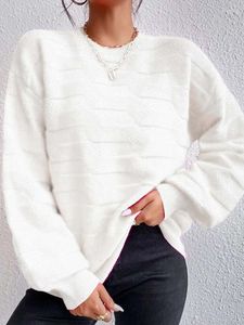 Maglioni da donna Maglione lavorato a maglia bianco Donna Autunno Inverno Casual O Collo Pullover basic Donna Elegante manica lunga allentata High Street