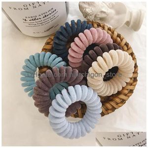 Hair Accessories High Quality Flocking Telephone Wire Cord Tie Girls Elastic Band Ring Rope Candy Color Bracelet Stretchy Hairbands Dhhyu