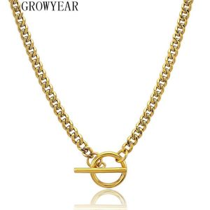 Chains Long T Bar Choker Necklace For Women Men Cuban Chain Gold Color Hip Hop Geometric O Shape Lock Statement278U
