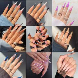 Unhas Falsas Long Wear Prego Trapézio Pointy Dye Gradual Galvanoplastia Patch para Mostrar Flocos de Unha Fina Terminados Meninas