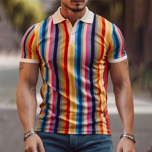 Abbigliamento fai-da-te T-shirt personalizzate Polo con stampa a strisce arcobaleno Polo casual da uomo con stampa di bottoni a manica corta