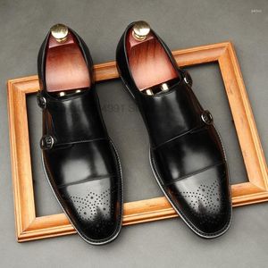 Sapatos de vestido Tamanho 38 a 46 Mens Couro Genuíno Dupla Fivela Monk Strap Homens Preto Marrom Cap Toe Clássico Italiano