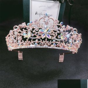 Hårsmycken barock vintage rosguld färg kristallblommor brud tiaras krona tävling kronor med kamtillbehör 220831 drop del dh0r7