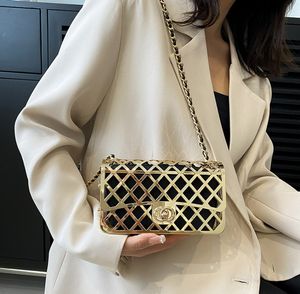 Fashion Hollow Chain Crossbody Shoulder Bag Trend Females Metal Bag Luxury Designer Handbags Mini Shopper Square Bag