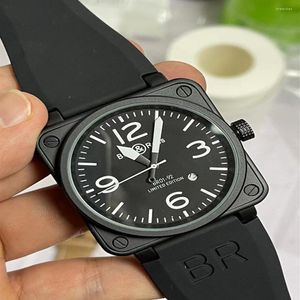 Kol saatleri erkekler otomatik mekanik saat çan kahverengi deri siyah ross lastik -wristwatches bilek saatiwristwatches264h