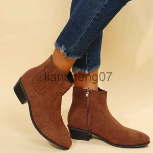 Botas Mulheres Chelsea Botas Camurça Apontada Toe Botas Mulheres Sapatos Femininos Casuais Mid Saltos Senhoras Autunm Inverno Zipper Calçado X0928