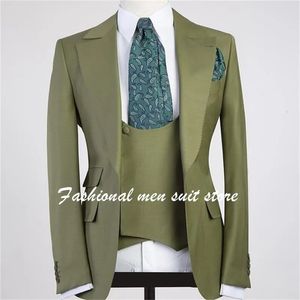 Herrenanzüge Blazer Neuestes Design Grünes Revers mit einem Knopf Herrenanzüge 3 Stück Costum Homme Bräutigam Hochzeit Terno Masculino Slim Fit Blazer 230927