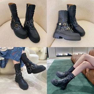 Mody Doc Martens Boots Martin Boot Gold Metal Bluckle Dekoracja Dekoracja luksusowego projektanta damskiego buty 100% pięta Cowskin Koronka do okrągłych palców u nóg zip 35-42 54Q3#