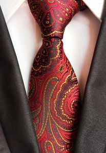 Chusterze klasyczne 8cm Paisley czerwony żółty złoto jedwabne krawaty męskie krawat jacquard tkany dla mężczyzn garnitur weselny