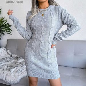 Grundläggande avslappnade klänningar Ficusrong Women Twist Wrap Hip Sweater Dress for Ladies O Neck Full Sleeve Solid Color Autumn Winter Knit Dress T230928