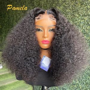 Synthetic Wigs Brazilian Kinky Curly Wear and Go Human Hair Glueless Short Bob 250 Density 4x4 Transparent Lace Closure For Women 230927