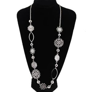 Pendant Necklaces Vintage fashion long necklaces for women Bohemian Jewelry Flower Alloy Layered Statement Necklace Women 230928
