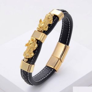 Braccialetti con ciondoli Uomo Feng Shui Corda in pelle intrecciata Catena Colorf Pixiu Guardia per la salute, la ricchezza e la fortuna Gioielli 230215 Consegna di goccia Dhzcb