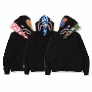 New A Bathing B Ape Men's Hoodies Autumn and Winter Camo Shark Double Hat Men's Large Casual Hooded Sweater Coat