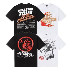 Hellstar 디자이너 셔츠 T 셔츠 그래픽 티 의류 옷 힙 스터 빈티지 세탁 된 직물 거리 낙서 글자 호일 인쇄 기하학