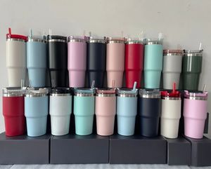 20oz Paslanmaz Çelik Tumbler Bardak Samanlı Araç Montajlı Araba Kupaları Amerikan Büyük Kapasiteli Masaüstü Ofis Su Şişeleri I0928