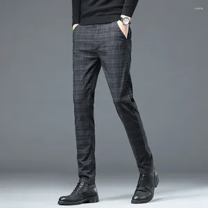 Men's Pants Men Pencil Autumn Korean Style Male Casual Trousers Vintage Plaid Brushed Elastic Straight Smart Black Gray