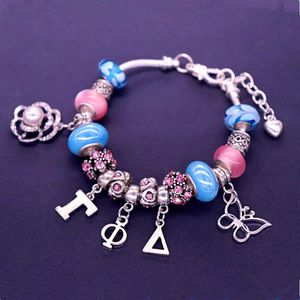 Abadon Modo di Arrivo Grandi Perline Rosa Farfalla Lettera Greca Gamma Phi Delta Braccialetti Per Le Donne Regali Charm313v