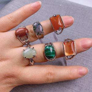 Cluster Rings Mixed Bohemia Style Natural Semi-precious Stone Jewelry For Women Fashion Agater Ring Accessories 20Pcs Wholesale