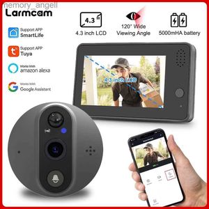 Dörrklockor Tuya WiFi Video Doorbell Camera 1080p HD Peephole Door Bell Intercom 4.3Im LCD -skärm Säkerhetsskydd Alexa Smart Life YQ230928