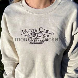 Kadın Hoodies Sweatshirts Monte Carlo Country Club Kadınlar İçin Vintage İşlemeli Sweatshirts Khaki Gevşek Pamuk Kalın Polar Sonbahar Kış Tepeleri J23092