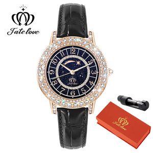 Relógios femininos Fate Love 827 Original Quartz Mulheres Digital Starry Sky Luminous Dial Leather Strap Watch Casual Elegante para 230927