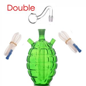 Renkli el bombası yeşil mini nargile çift eklem yaratıcı kalın başlı cam yağ brülör bong su dab teçhizat bongs boru iki silikon hortum ve sigara kase