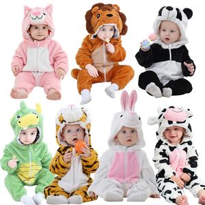 Rompers Hooded Baby Rompers Winter Flannel Costume for Girl Boy Toddler Clothes Kids Overall Animal Panda Tiger Lion Baby Sleepwear 230927