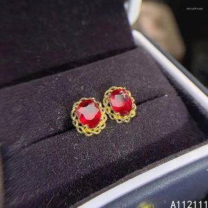 Stud Earrings Fine Jewelry 925 Sterling Silver Inset With Natural Gemstone Women's Luxury Exquisite Oval Ruby Ear Support Detect