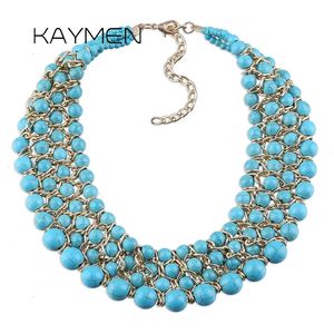 Bröllopsmycken set Kaymen Fashion Imitation Turquoise Stands Weaving Uttalande halsband för kvinnor handgjorda pärlstav chunky chokers grossist 230928