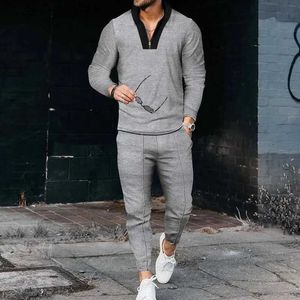 Men's Tracksuits 2023 Spring and Autumn Men Fashion Half Zip Pullover Long Sleeve Thirt Set+DrawCord SPORTS PUNTS SET T230928