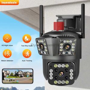 CCTV -lins WiFi IP -kamera utomhus Auto Tracking PTZ Waterproof Security System Video Camera Surveillance 3 Lens Three Screen 5K 9MP HD YQ230928