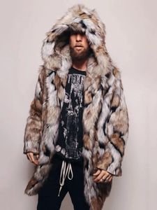 Men's Fur Faux Fur Winter Faux Fur Coat Winter MenThick Hooded Fluffy Long Sleeve Warm Outerwear Luxury Fur Jacket Long Sleeve Bontjas Mens 230927