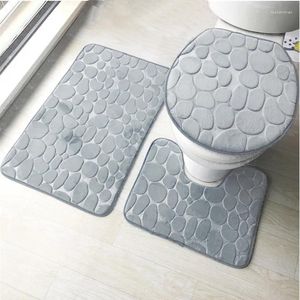 Bath Mats 2 3pcs Bathroom Mat Set Soft Non Slip Cobblestone Rug Absorbent Shower Carpets Toilet Lid Cover Floor