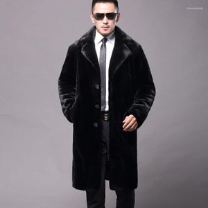 Men's Trench Coats Faux Fur Jacket Mid Long Winter Thicken Warm Soft Fluffy Fuzzy Overcoat Parka Stylish Luxury Outdoor Lapel Outwears