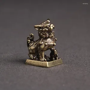 Estatuetas decorativas de cobre leão fortuna selo casa desktop pequenos ornamentos decoração bronze animal feng shui miniaturas chaveiro pingente