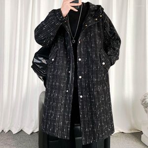 Men's Trench Coats M-3XL Mid-Length Woolen Coat Autumn Winter Korean Hooded Loose Handsome Black Zipper Temperament Commuter Lapel