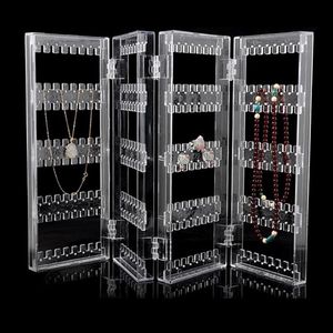 Behogar 4-panel vikbar transparent akrylsmycken Display Stand Rack Holder Organizer för örhängen Studs Halsband Armelets259w