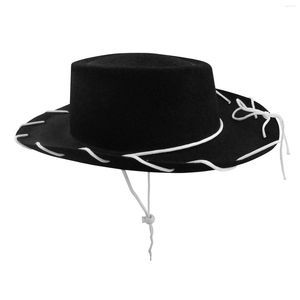 Cappelli a tesa larga Cappello da cowboy da donna in corda nera Cappello da spettacolo occidentale a tesa larga in tessuto non tessuto Costume da artista francese