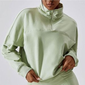 Active Shirts Women's Casual Running Jacket Half Zipper Clothing Workout Training Sports Yoga Loose And Sexy Coat Fitness Gym