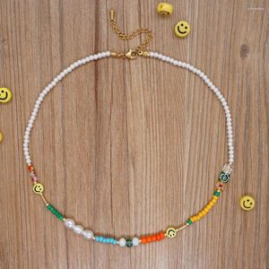 Choker YASTYT Boho Colorful Necklace Fashion Jewelry Happy Face Imitation Pearl Floral Glass Mix Beaded Cute Necklaces For Women