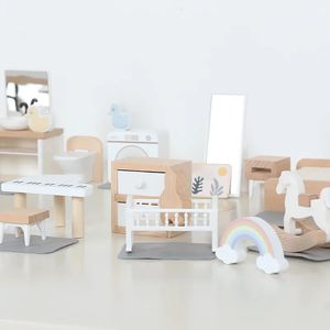 Doll House Accessories Modern dollhouse furniture kitchen wood miniature bathroom bedroom dolls house kitchen items table and chairs baby accessories 230928