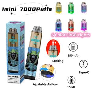 Authentic Imini Fast Delivery Factory Price Newest LED Light Display Disposable 7000 0% 2% Custom Logo and Flavors Wape Pen Custom Vaporizer