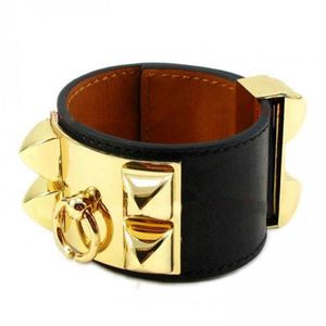 Newest Bracelets Four Rivets Wide Leather Bracelets Women Men Gold Silver CDC Punk Width 3 8cm Bracelet Fine Jewelry243m