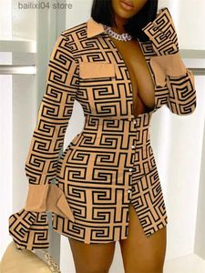 基本的なカジュアルドレス2023女性用の新しいドレス抽象プリント長袖