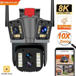 Obiektyw CCTV 16MP 8K ochrona zabezpieczeń IP Kamera IP WIFI Outdoor Four Lens Trzy ekrany CCTV Nadzór wideo 10x Zoom PTZ Human Tracking YQ230928