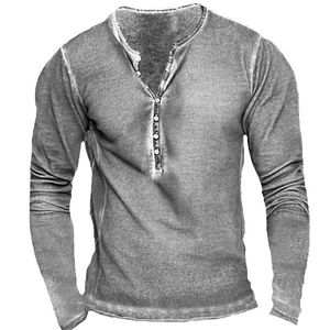 DIY-kläder anpassade tees polos ljusgrå mode mäns lös hylsa 7 knapp retro tryck topp t-shirt