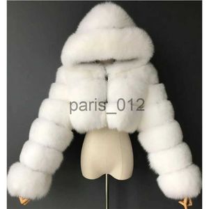 Mulheres Fur Faux Fur Alta Qualidade Furry Cropped Faux Fur Casacos e Jaquetas Mulheres Fluffy Top Coat com Capuz Casaco de Pele de Inverno Manteau Femme X0928