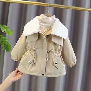 Jackets Clothing Sets Plush Warm Kids Lapel Windbreaker Girls Coat Winter Children Fashion Cute Outerwear Toddler Baby Clothes 2023 New 230928